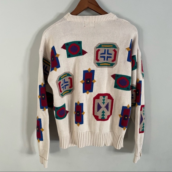 Boston Traders   Vintage Geometric Knit Sweater Cream Colour Shapes Size Medium - Picture 8 of 10